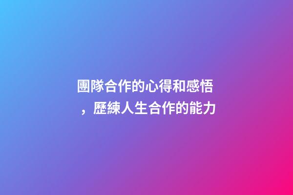 團隊合作的心得和感悟，歷練人生合作的能力